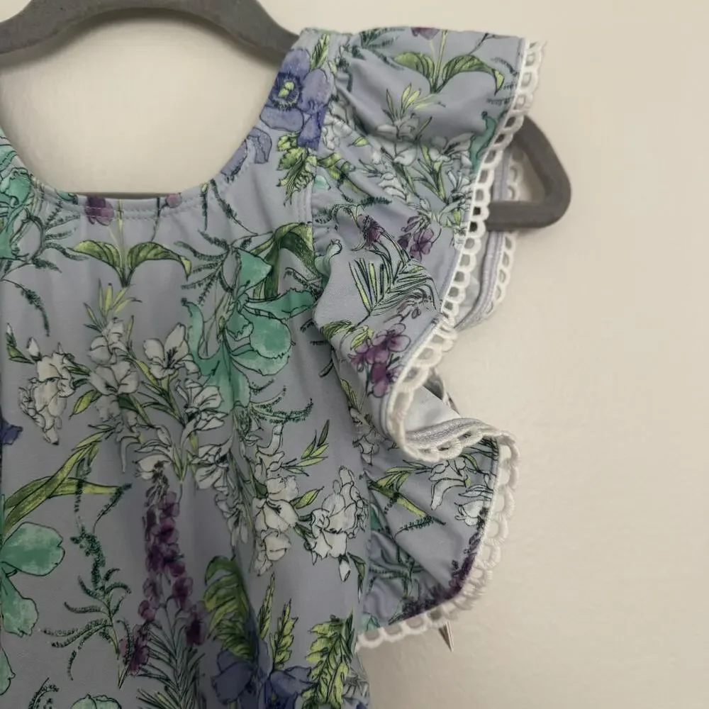 Janie and Jack Recycled Floral Ruffle Swimsuit in Lavender Floral